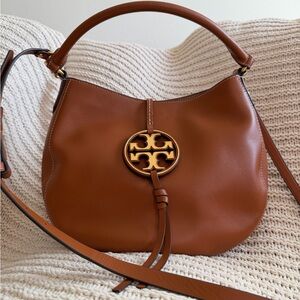 Tory Burch Miller Mini Hobo Bag Cognac Leather Double T Logo
